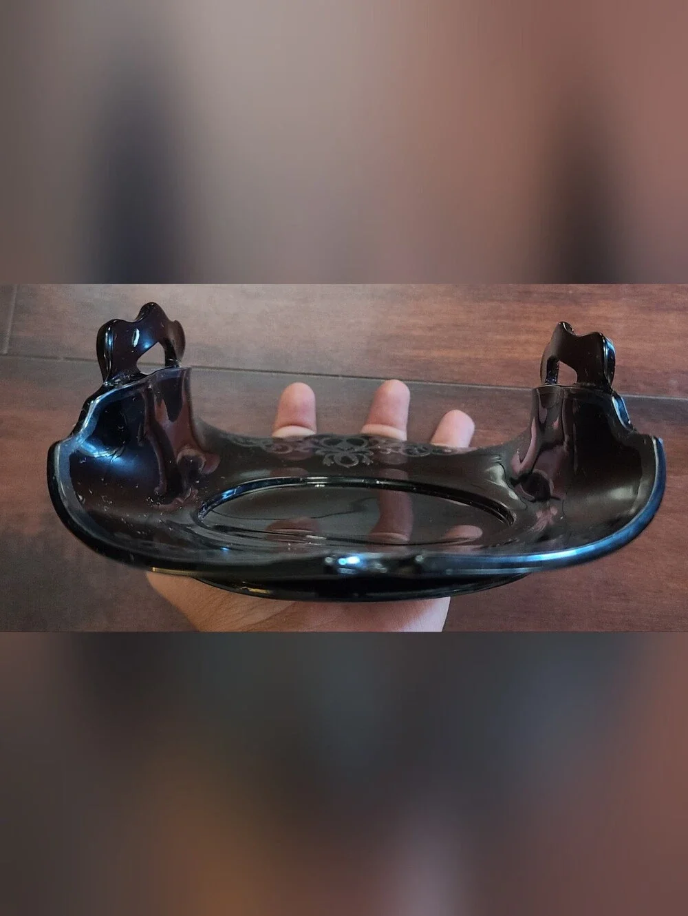 Vtg LE Smith Black Amethyst Glass Bonbon Dish Art Deco Sterling Silver...